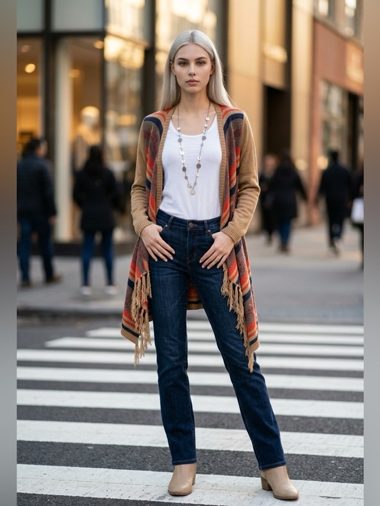 Flying Tomato Sweaters - Anthropologie Flying Tomato Brown/Orange Lagenlook Open Drape Cardigan Fringe S